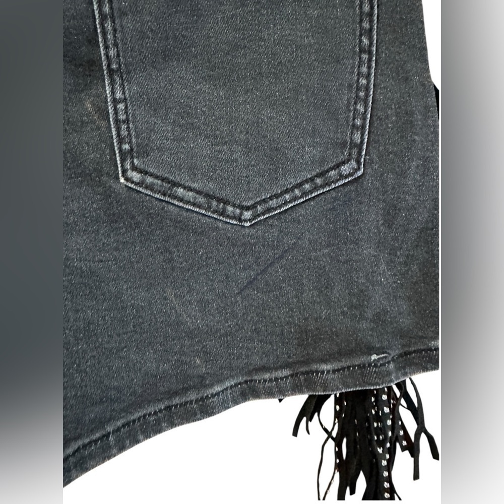 Rock & Roll Denim High Rise Fringe Shorts β Black W33 - Picture 7 of 12